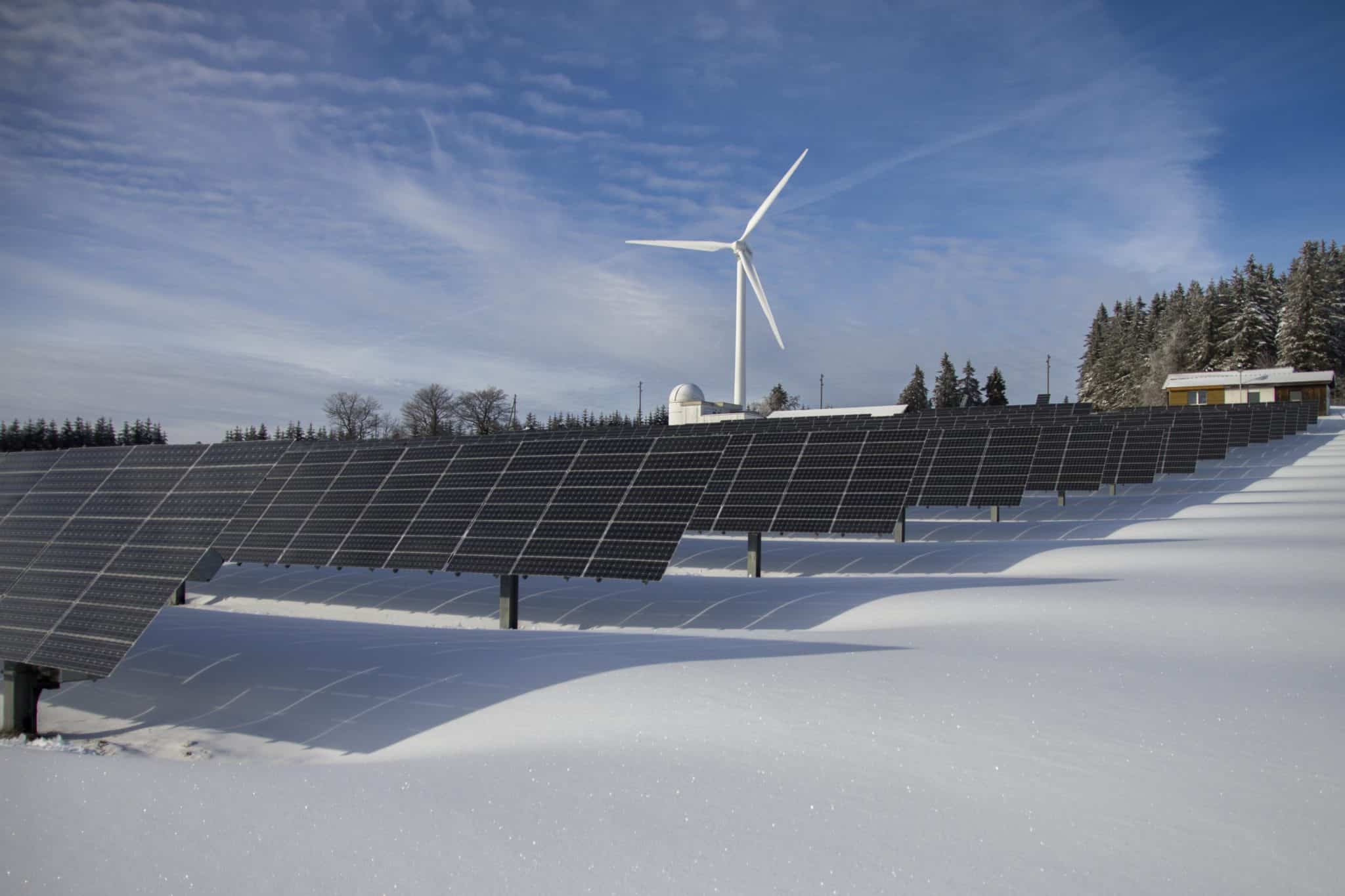 clean energy wind turbine and solar panels